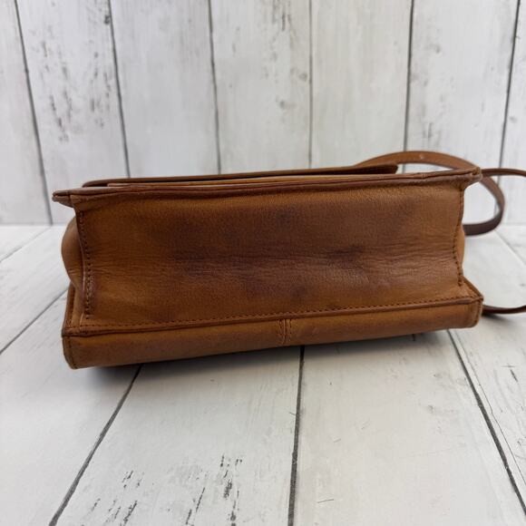 VTG Fossil Brown Camel Leather Double Flap Saddle Crossbody Bag Organizer - Picture 5 of 15